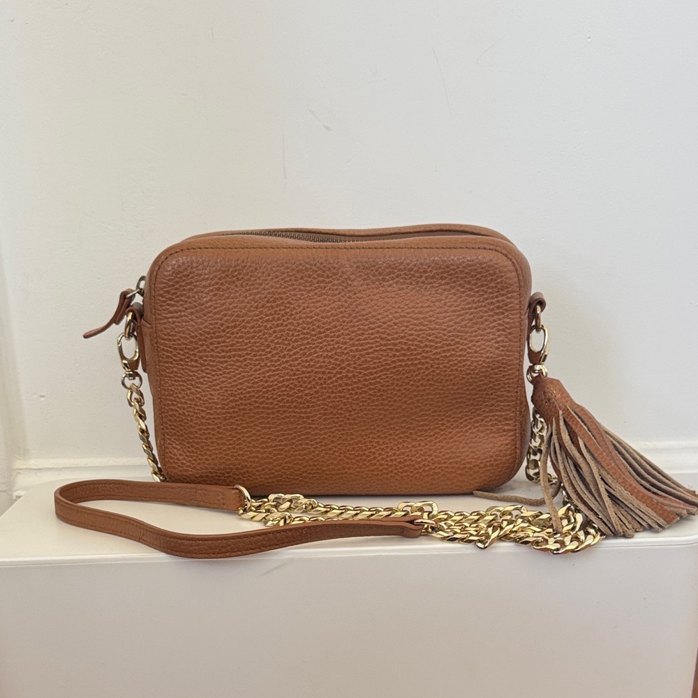 14th & Union Tan Leather Crossbody Bag with Chain Strap